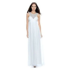 DECODE 1.8 IVORY JEWELED HIGH-NECK GRECIAN GOWN